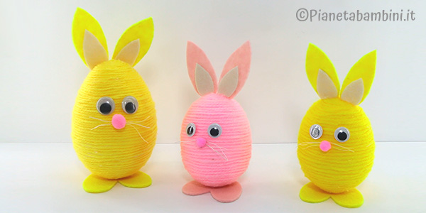 Tutorial lavoretto coniglietti con uova e filo di lana