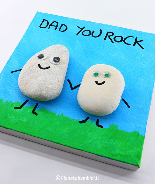 Quadretto con i sassi per la festa del papà