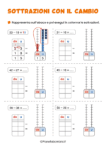 Scheda didattica sulle sottrazioni con il cambio a 2 cifre per la classe seconda nr. 1