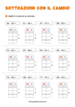 Scheda didattica sulle sottrazioni con il cambio a 2 cifre per la classe seconda nr. 2