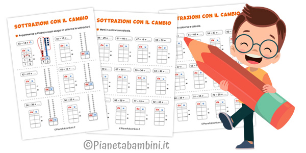 Schede didattiche sulle sottrazioni con il cambio per la classe seconda e terza della Scuola Primaria