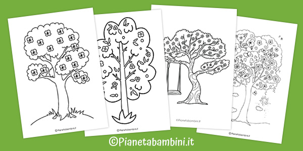 Alberi primaverili da stampare e colorare