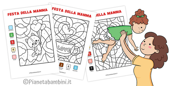 Disegni da colorare con i numeri per la festa della mamma da stampare