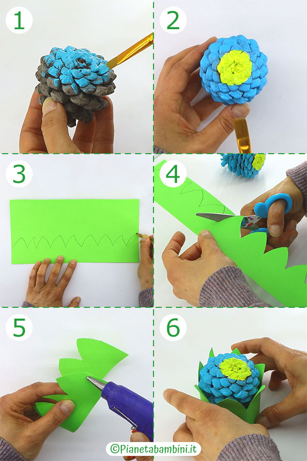 Istruzioni per realizzare il lavoretto dei fiori con le pigne