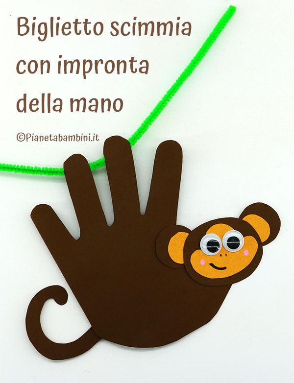 Biglietto di auguri a forma di scimmia con impronta della mano