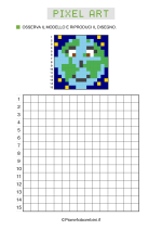 Scheda di pixel art sulla Giornata della Terra con schema da ricopiare nr. 2
