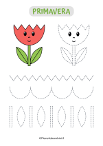 Scheda di pregrafismo con tulipano e grafismi