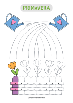 Scheda di pregrafismo con fiori e annaffiatoi