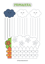 Scheda di pregrafismo con siepe fiorita e pioggia