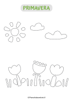 Scheda di pregrafismo con fiori, sole e nuvole