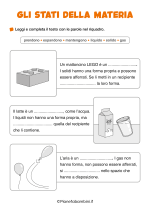 Scheda didattica sugli stati della materia per la classe seconda della Scuola Primaria nr. 1