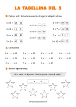 Scheda didattica sulla tabellina del 5 per la classe seconda nr. 3