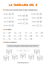 Scheda didattica sulla tabellina del 4 per la classe seconda nr. 3