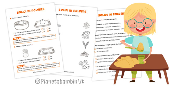 Schede didattiche sui solidi in polvere per la classe seconda della Scuola Primaria