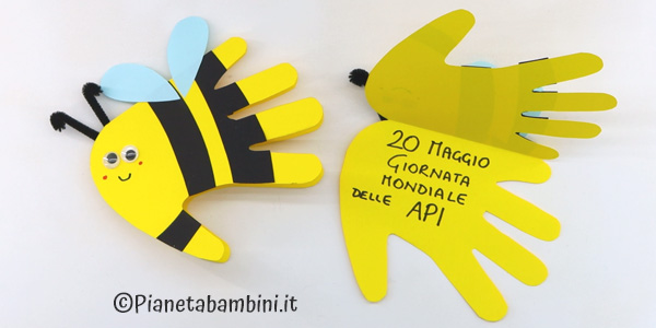 Lavoretto biglietto ape con impronta della mano