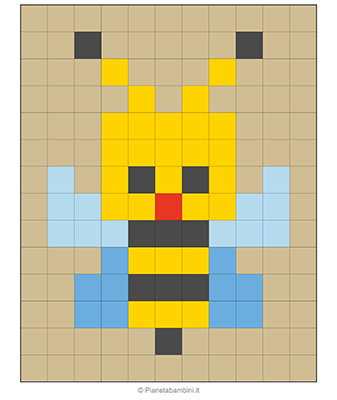 Disegno di ape in pixel art con griglia di 14x11