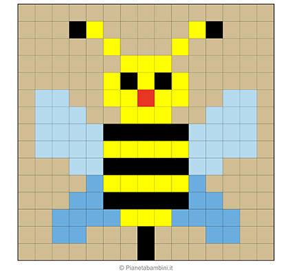 Disegno di ape in pixel art con griglia di 15x15