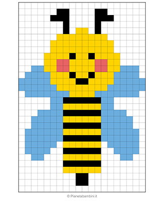 Disegno di ape in pixel art con griglia di 30x20