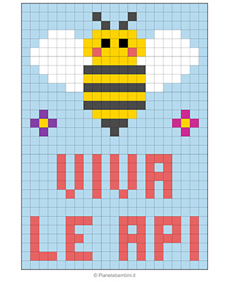 Disegno di ape in pixel art con griglia di 30x21