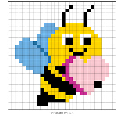 Disegno di ape in pixel art con griglia di 30x30