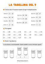 Scheda didattica sulla tabellina del 9 per la classe seconda nr. 3