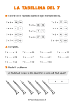 Scheda didattica sulla tabellina del 7 per la classe seconda nr. 3