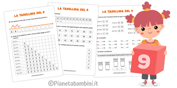 Schede didattiche sulla tabellina del 9 per la classe seconda della Scuola Primaria