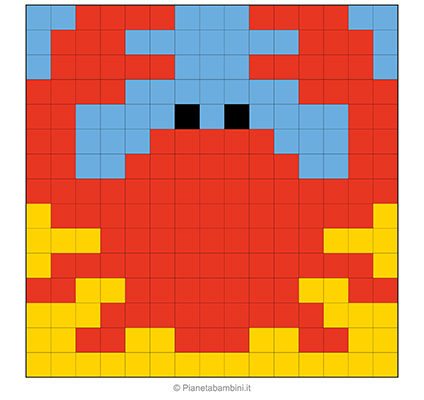 Granchio in pixel art con griglia di 15x15