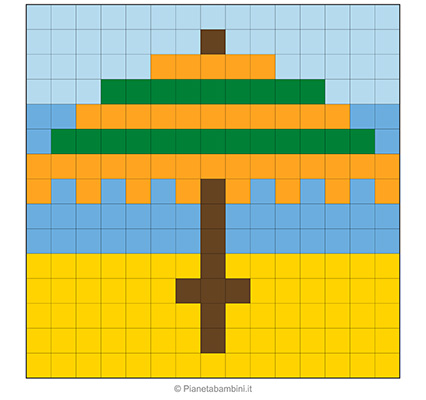 Ombrellone in pixel art con griglia di 15x15