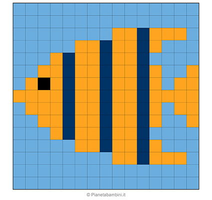 Pesce in pixel art con griglia di 15x15
