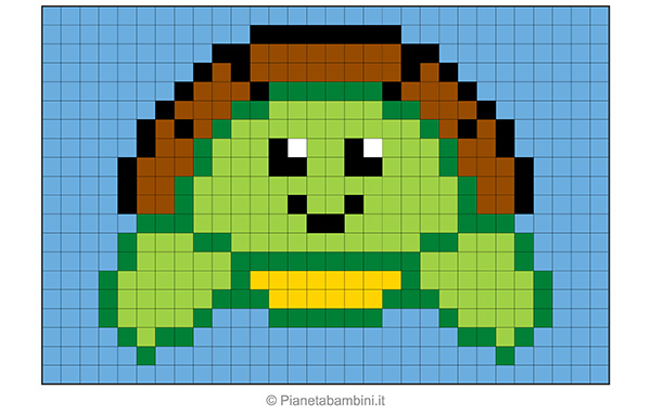Tartaruga in pixel art con griglia di 20x30