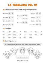 Scheda didattica sulla tabellina del 10 per la classe seconda nr. 3