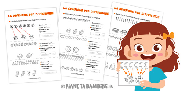 Schede didattiche sulla divisione per distribuire per la classe seconda