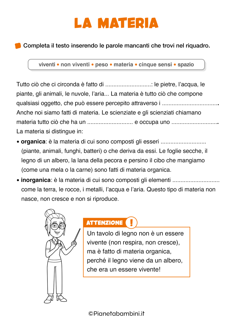 La Materia: Schede per la Classe Terza | PianetaBambini.it