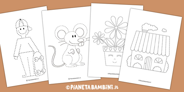 Schede di pregrafismo con disegni tratteggiati da stampare e completare