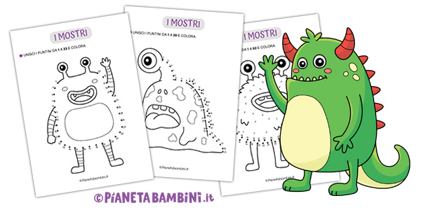 Unisci i puntini dei mostri da stampare per bambini