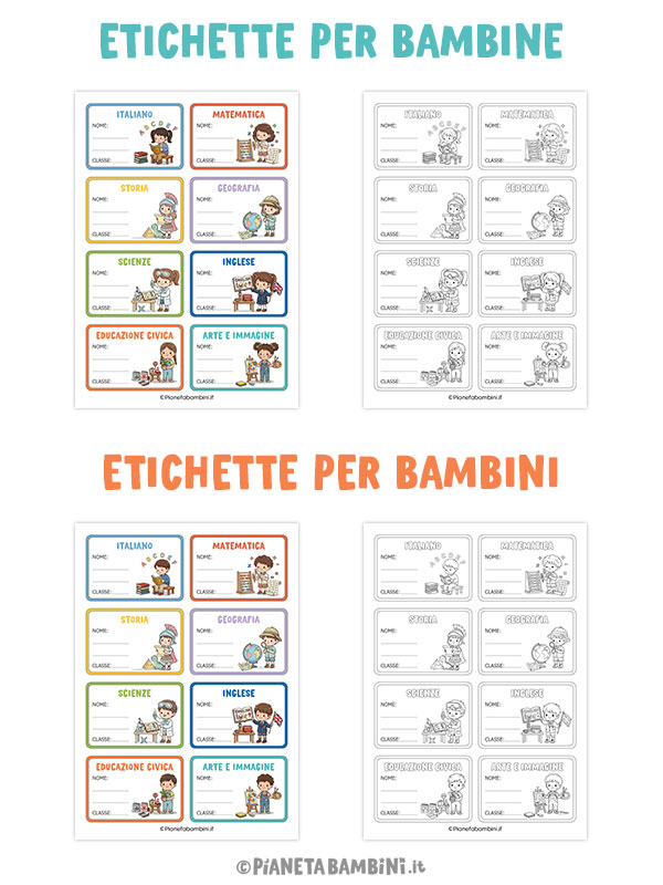 Etichette per quaderni con materie della Scuola Primaria