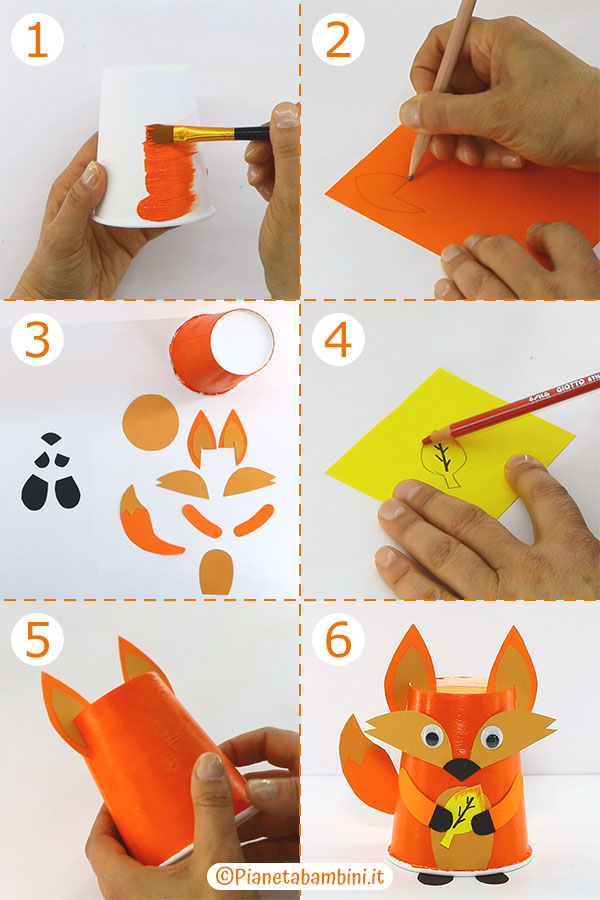 Istruzioni per creare la volpe con bicchiere di carta Passaggi per creare la volpe con bicchiere di carta