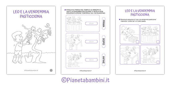 Sequenze da riordinare della storia "Leo e la vendemmia pasticciona"