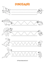 Scheda di pregrafismo sui dinosauri con le linee nr. 1