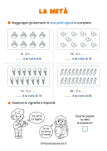 Scheda didattica sulla metà, terza e quarta parte per la classe seconda nr. 1