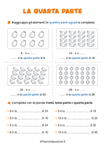 Scheda didattica sulla metà, terza e quarta parte per la classe seconda nr. 3