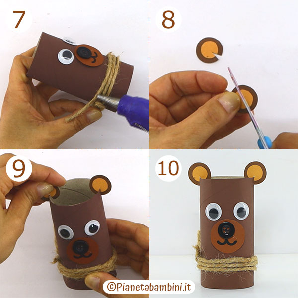 Passaggi per creare l'orso bruno con rotolo di carta 2