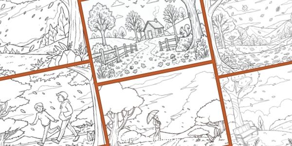 Disegni di paesaggi autunnali da stampare e colorare